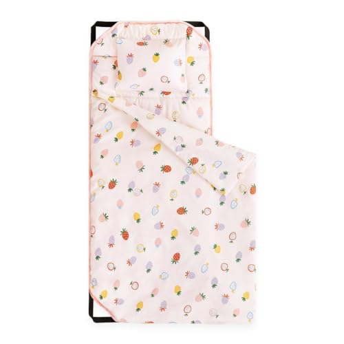 Strawberry Toddler Nap Mat with Attached Pillow and Blanket 52x22