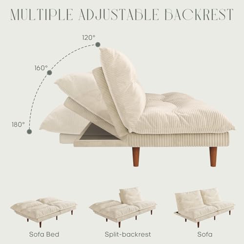 69-Inch Corduroy Convertible Futon Sofa Bed with Adjustable Backrest