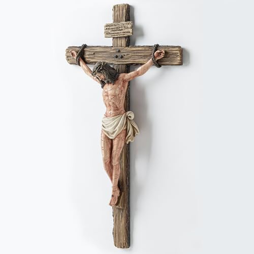 14-Inch Realistic Catholic Wall Crucifix with Antique Bronze Finish