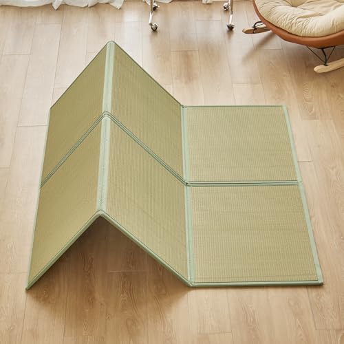 Natural Rush Grass Tatami Floor Mat, Queen Size Folding Futon Pad