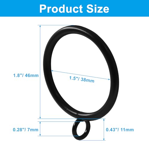 50-Pack 1.5-Inch Metal Curtain Rings with Eyelets - Durable Black Drapery Rings