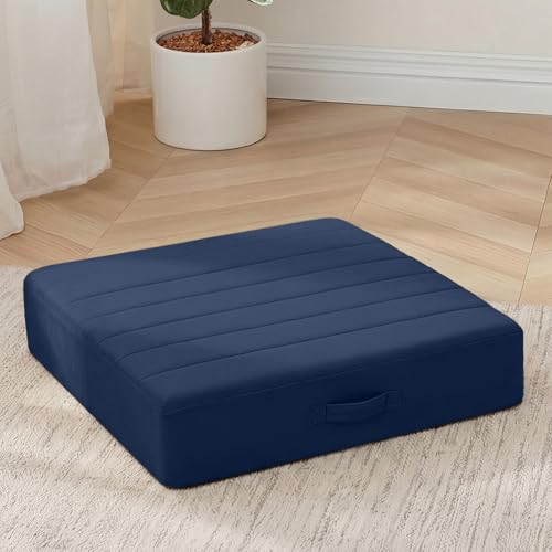 24-Inch Square Floor Pillow, Thick Foam Meditation Cushion, Navy