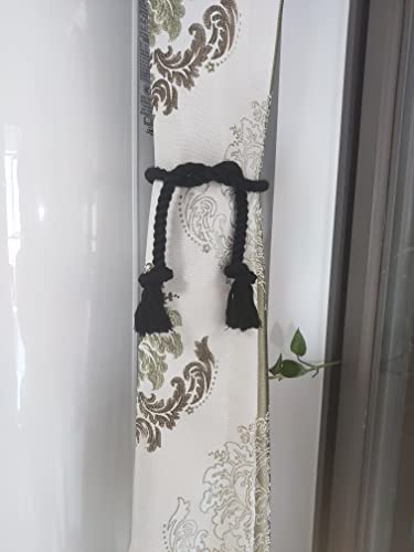 4 Pack Cotton Rope Curtain Tiebacks, Rustic Tassel Holdbacks for Drapes