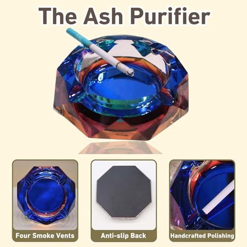4.6-inch Iridescent Crystal Glass Ashtray, Heavy Decorative Tabletop Tray