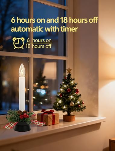 Adirxon 4-Pack 11-Inch Black Base Battery-Operated Window Candles with Timer