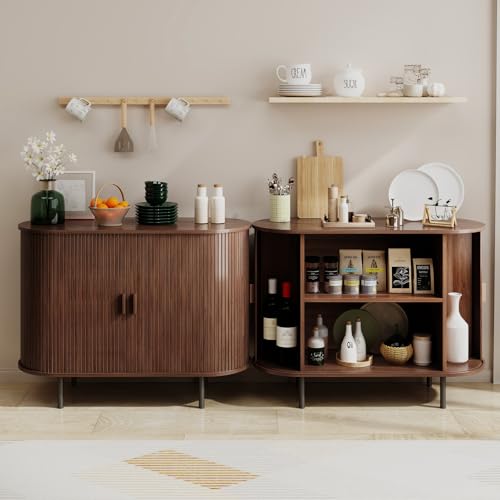 40" Fluted Sideboard Buffet Cabinet with Sliding Door and Adjustable Shelf