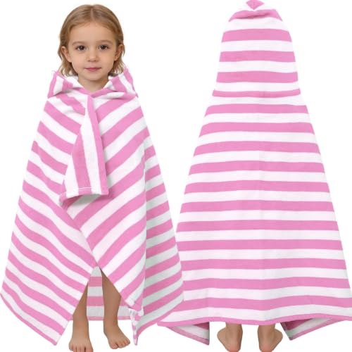 Pink Stripe Hooded Toddler Towel - 100% Cotton Bath & Beach Towel (40x25)