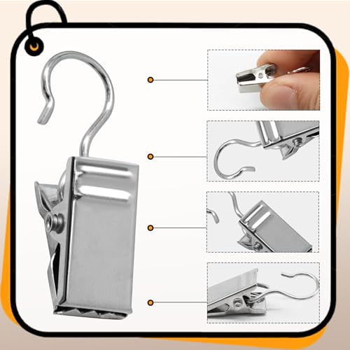 Litoexpe 60 Pcs Silver Curtain Clips Hooks - Durable Non-Slip Fabric & Light String Holders