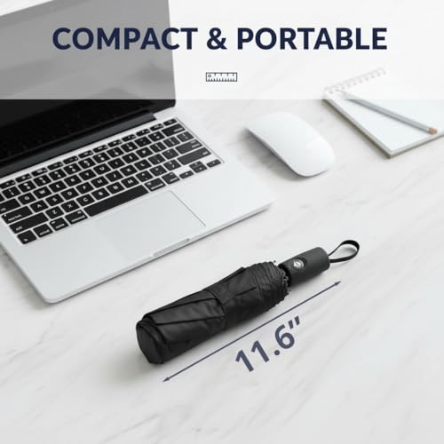 Automatic Folding Travel Umbrella, Compact Windproof Rain and Sun Umbrella