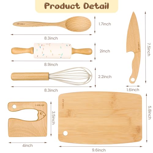 Wooden Kids Safe Knife and Toddler Baking Set for Real Cooking 6-Piece