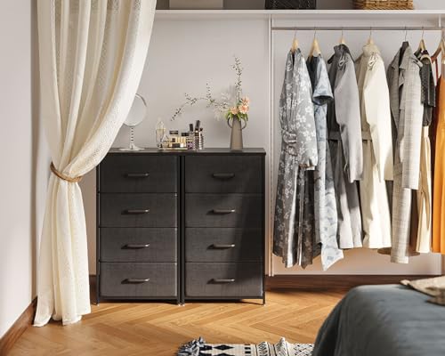 Small 4-Drawer Fabric Dresser with Wood Top & Steel Frame, Black