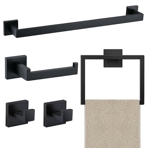 JOPOFI 5-Piece Matte Black Bathroom Hardware Set with 23.6-Inch Towel Bar