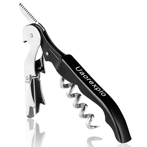 Uaorexplo Black Heavy Duty Foldable Wine Opener with Foil Cutter & Corkscrew