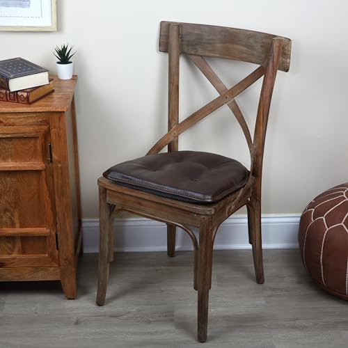 Non-Slip Faux Leather Dining Chair Cushions, 17x16 Inch Seat Pads - 2 Pack