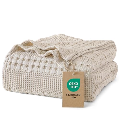 PHF 100% Cotton Waffle Weave Blanket - Queen Size Lightweight Bed Throw