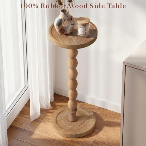 Small Round Solid Wood End Table, 24-Inch Rubberwood Accent Drink Table