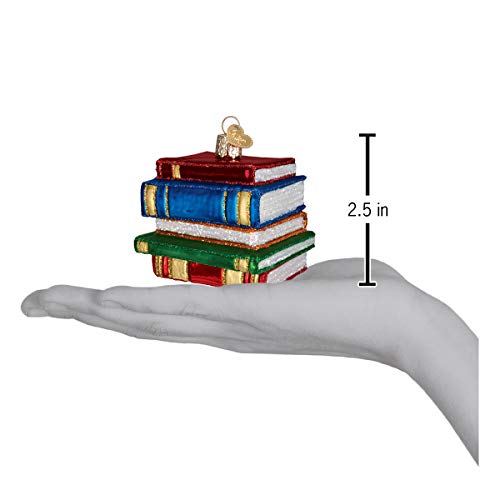 Stack of Books Glass Christmas Ornament Hand-Painted Holiday Decoration