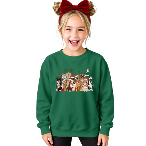 Kids Girls Christmas Dog Sweatshirt Green 11-12 Years - Dog Lover Shirt