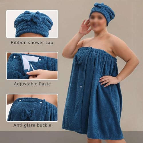 Plus Size Coral Fleece Bath Towel Wrap & Shower Cap Set - Quick Dry