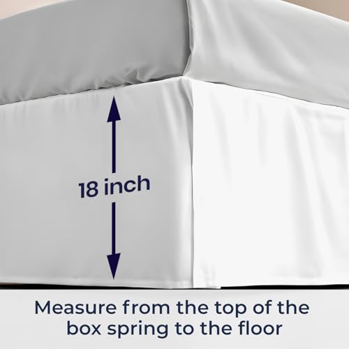Queen Size Pleated Bed Skirt - 18 Inch Drop Microfiber Dust Ruffle (White)
