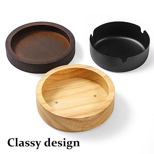 Wooden Ashtray with Lid and Stainless Steel Liner, Windproof Desktop Tray