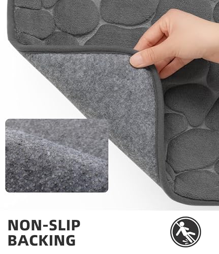 YIHOUSE Memory Foam Bath Mat Non-Slip Cobblestone Rug (17x24 Dark Gray)