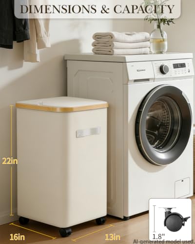 75L Rolling Laundry Hamper with Wheels, Collapsible Bamboo Laundry Basket
