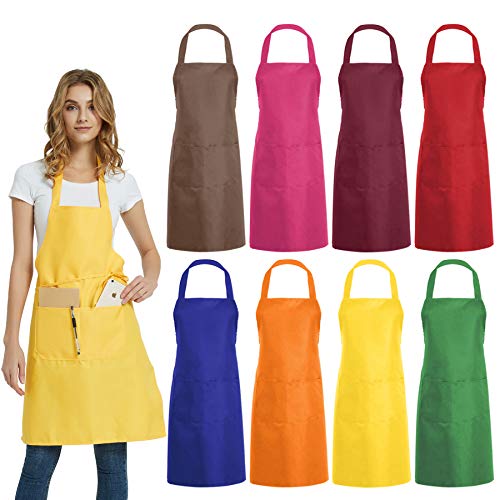 8-Pack Bib Aprons with Pockets, Commercial Kitchen Cooking & Crafting Aprons