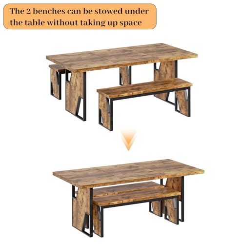 70.8" Modern Wooden Dining Table Set with 2 Benches for 6-8 People