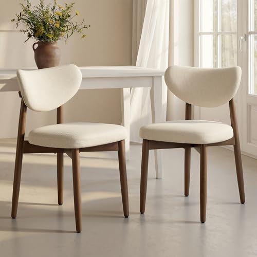 Mid-Century Modern Upholstered Dining Chairs Set of 2 with Solid Wood Legs