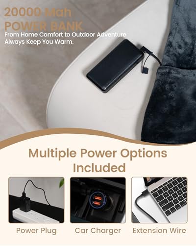 Cordless Heated Blanket with Hood - Rechargeable Wearable Heated Throw