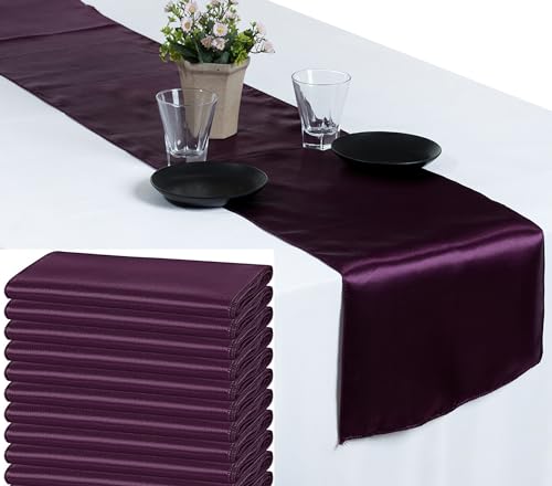 12-Pack Plum Satin Table Runners 108 Inch Wedding Party Decor