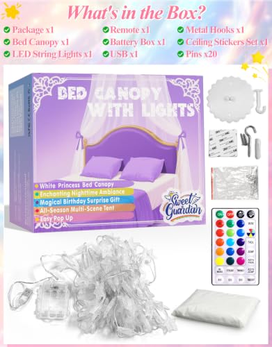 Bed Canopy with RGB LED Star Fairy Lights - Remote Control Mosquito Net