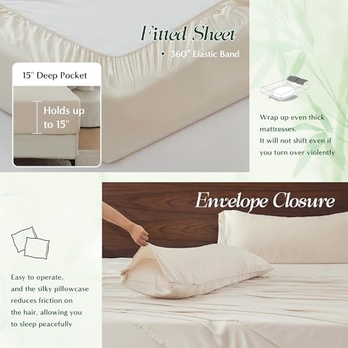 100% Viscose Bamboo Bed Sheet Set - 4 Piece Cooling Bedding, Full