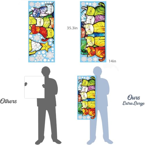 Colorful Christmas Window Clings - Cat Design Decorative Holiday Decals