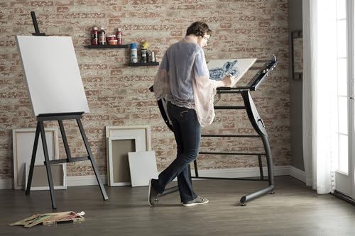 Triflex Adjustable Drafting Table, Sit to Stand Drawing Desk with Glass Top