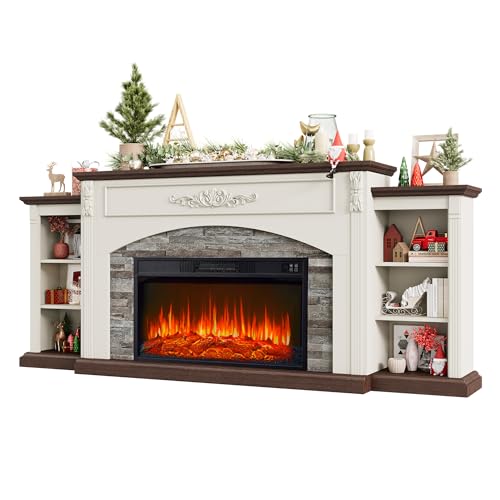80-Inch Electric Fireplace TV Stand with Mantel and Storage