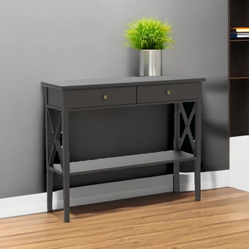 39-Inch Narrow Console Table with Drawers and Storage Shelf, Black