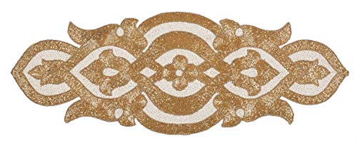 Lightnpro Hand Beaded Table Runner 13x36 Infinity Gold Ivory | Handmade Satin Backing