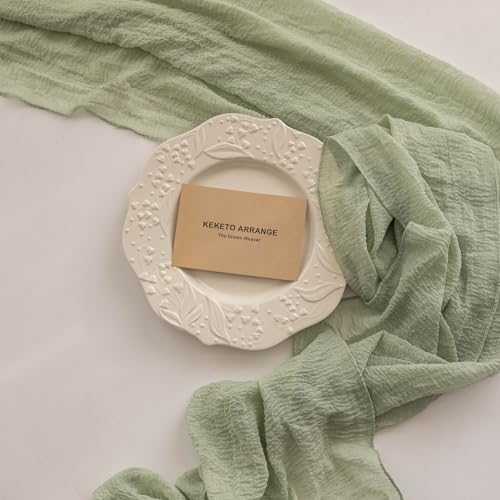 Sage Green Cheesecloth Table Runner - 120 Inch Rustic Boho Gauze Decor