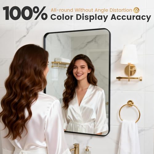 24x28 Inch Black Metal Frame Wall Mirror, Rectangular Bathroom Vanity Mirror