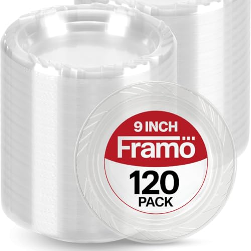 Framo 9 Inch Clear Plastic Dinner Plates 120 Count – Heavy Duty Disposable, 9" Pairing Siblings