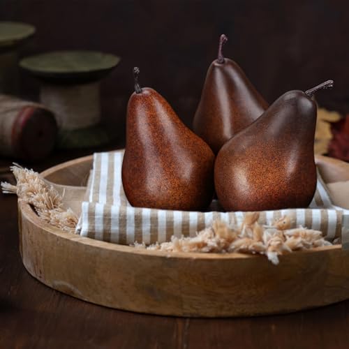 6PCS Lifelike Artificial Brown Pears for Home Decor & Centerpieces