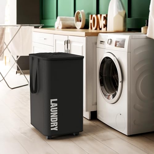 Large 82L Rolling Laundry Basket with Wheels and Mesh Cover