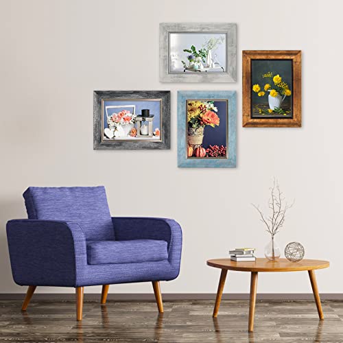 Rustic 5x7 Picture Frames Set of 4 - Wood Grain Photo Frames for Wall & Tabletop