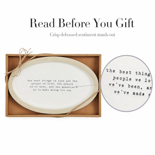 Farmhouse Sentiment Serving Plate, 6.5 x 11 Inch White Glazed Stoneware