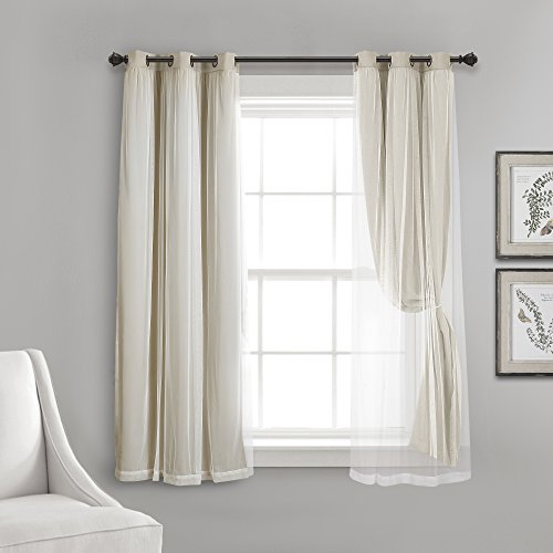 Lush Decor Sheer Grommet Curtains With Insulated Blackout Lining, Window Curtain Panels, Pair, 38"W x 45"L, Wheat - Curtain With Sheer Overlay, Elegant Blackout Curtains for Bedroom
