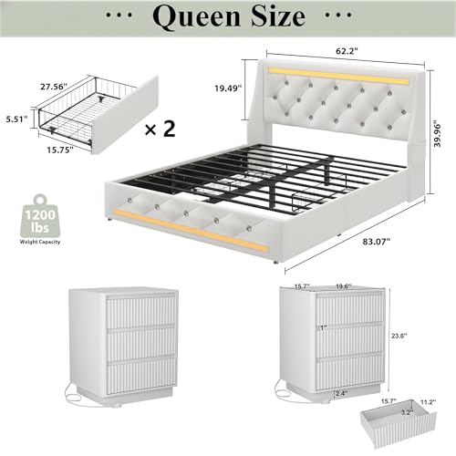 5-Piece Queen Bedroom Furniture Set with LED Bed, Vanity and Bookshelf