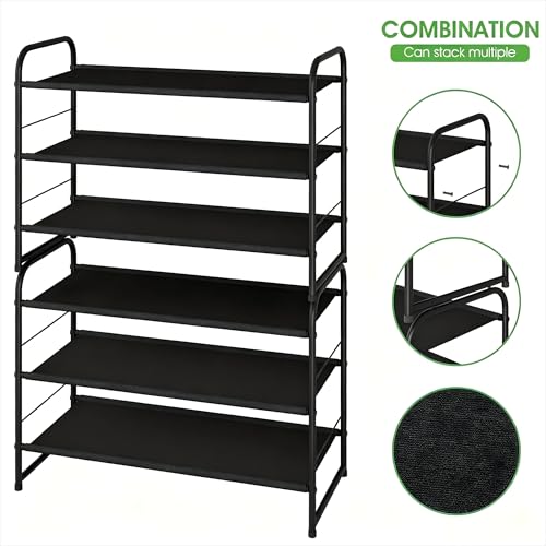 3-Tier Stackable Shoe Rack – Expandable Metal Closet Shoe Organizer