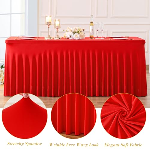 Besutolife 2-Pack Red Spandex Tablecloth 72 x 30 Inches 6ft Rectangular Fitted Covers